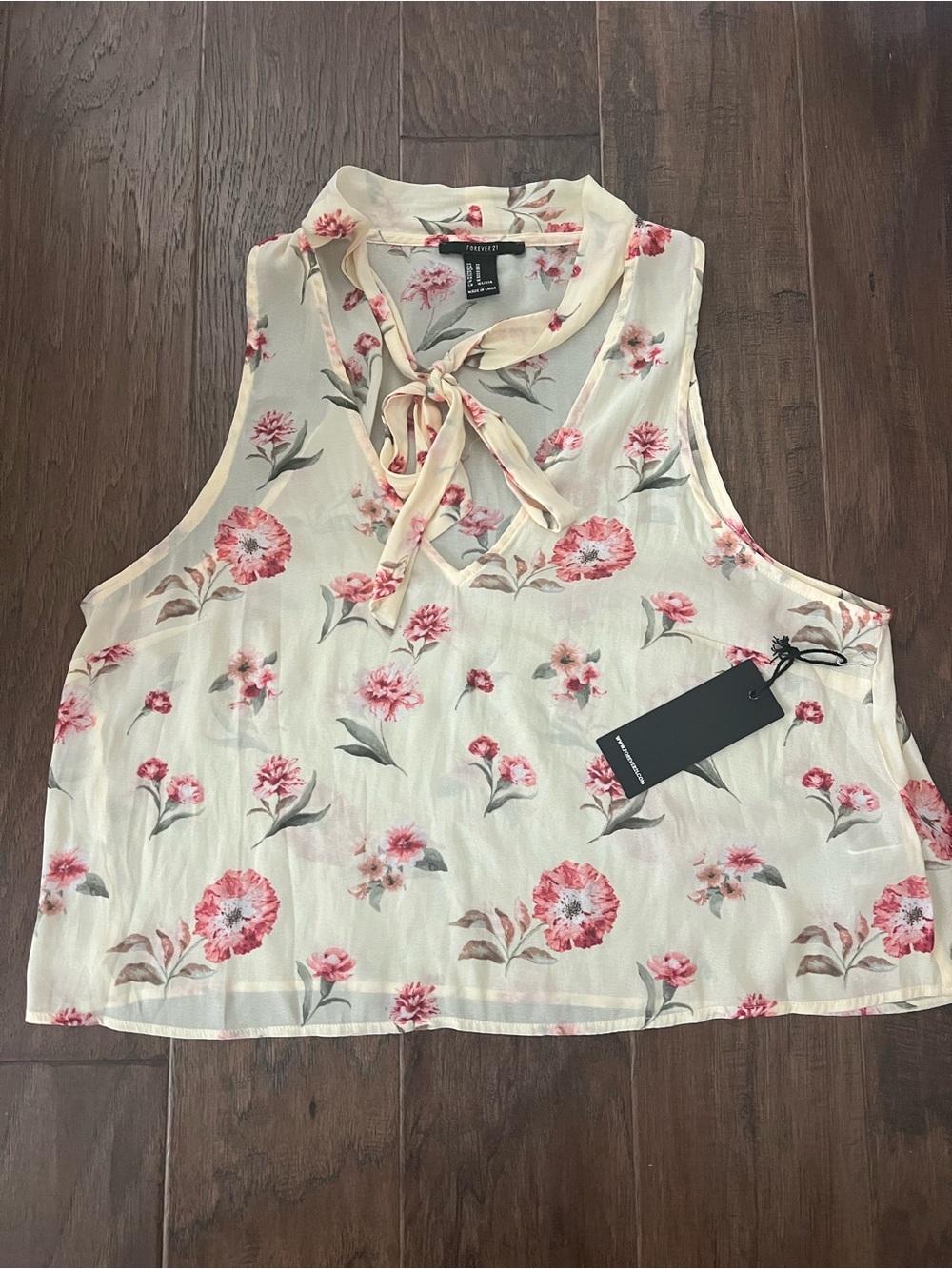 Forever 21 Butter Yellow Floral Tie-Neck Top NWT
